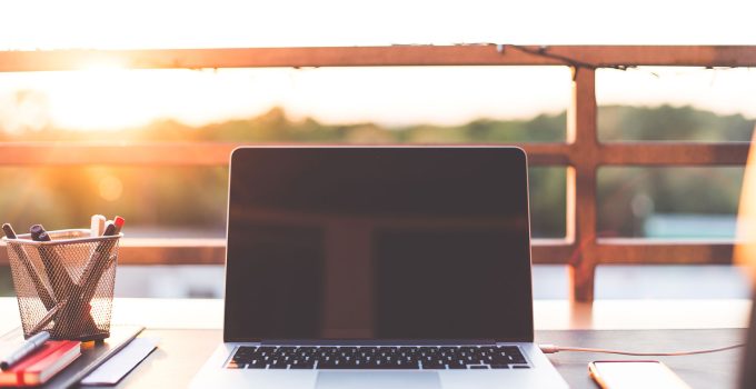 sunset home office working with laptop on the garden picjumbo com