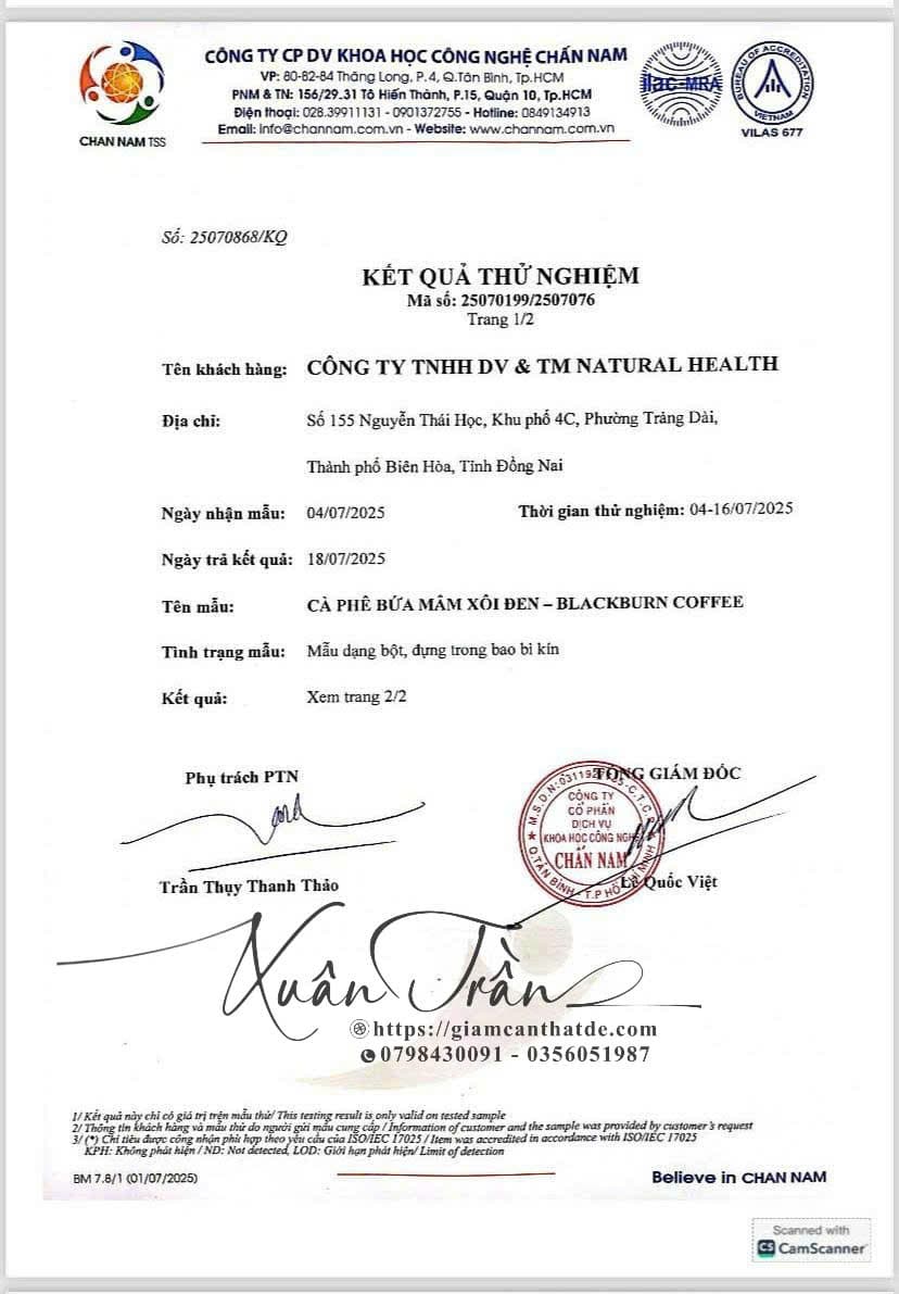 giay to chung nhan chat luong ca phe gam can bua mam xoi den
