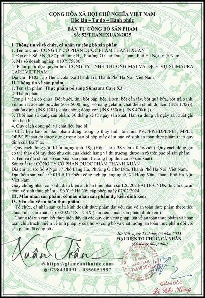 ban tu cong bo san pham vien uong slimaura care x3 chinh hang