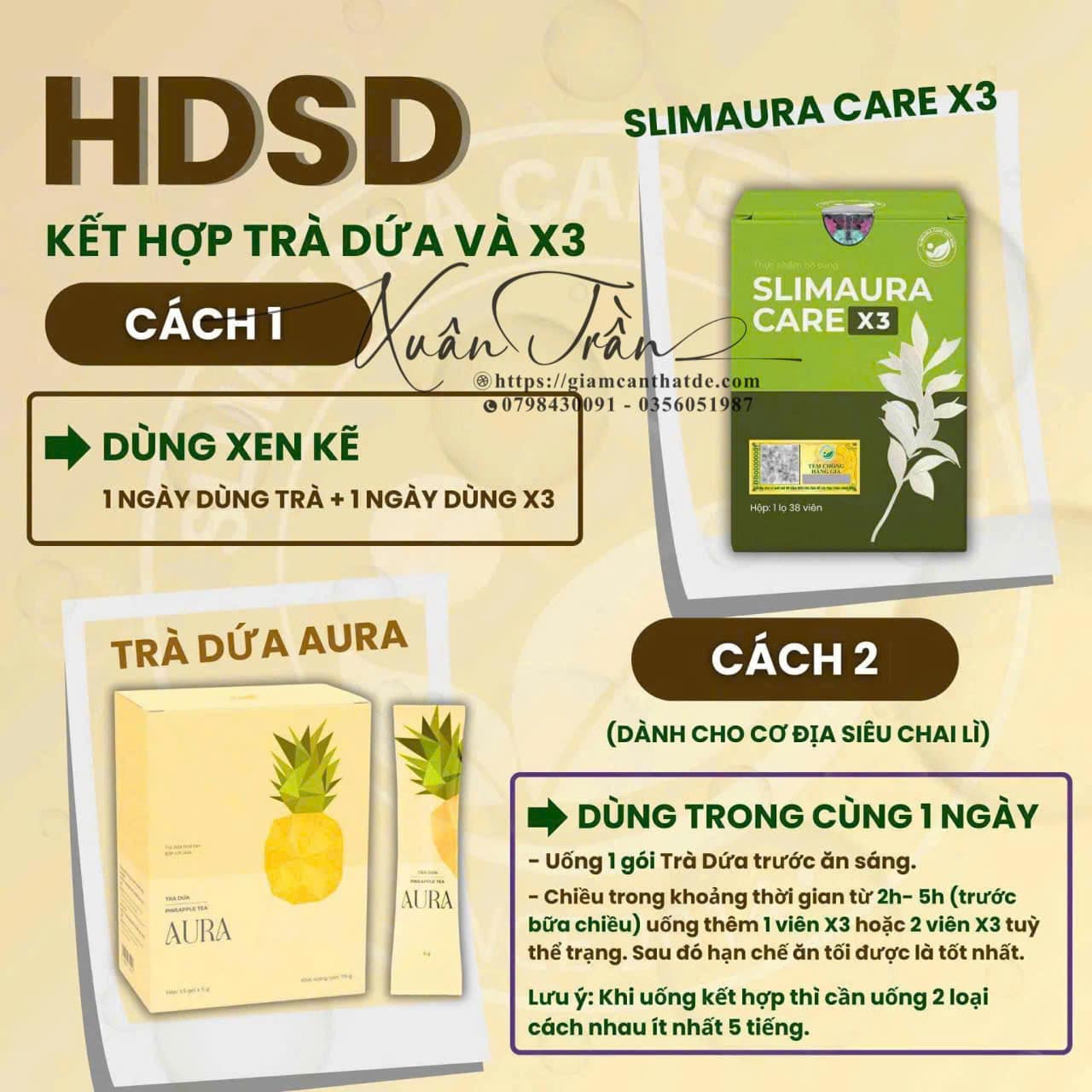 combo tra dua giam can aura và vien uong giam can slimaura care x3